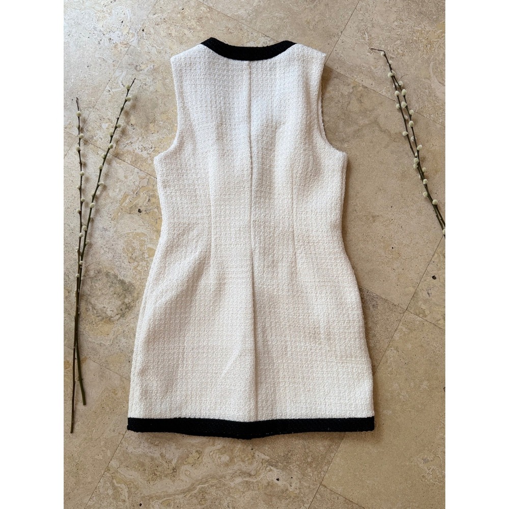 Clean Girl Abercrombie & Fitch Tweed Mini Dress White Black Gold Button S - Picture 3 of 10